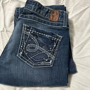 BKE Blue Boot Cut Jeans with Embroidered Pocket